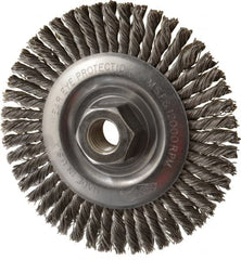 Osborn - 4" OD, 5/8-11 Arbor Hole, Knotted Steel Wheel Brush - 3/16" Face Width, 1" Trim Length, 0.02" Filament Diam, 12,000 RPM - Caliber Tooling