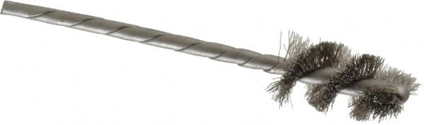 Osborn - 1/2" Diam Helical Stainless Steel Tube Brush - 0.005" Filament Diam, 1" Brush Length, 3-1/2" OAL, 1/8" Diam Shank - Caliber Tooling