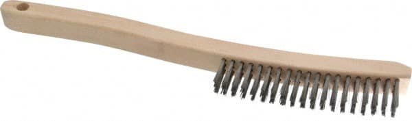 Osborn - 3 Rows x 19 Columns Stainless Steel Scratch Brush - 6" Brush Length, 13-11/16" OAL, 1-1/8" Trim Length, Wood Curved Handle - Caliber Tooling