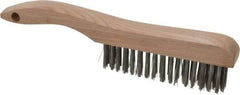 Osborn - 4 Rows x 16 Columns Stainless Steel Scratch Brush - 5-1/4" Brush Length, 10" OAL, 1-1/8" Trim Length, Wood Shoe Handle - Caliber Tooling