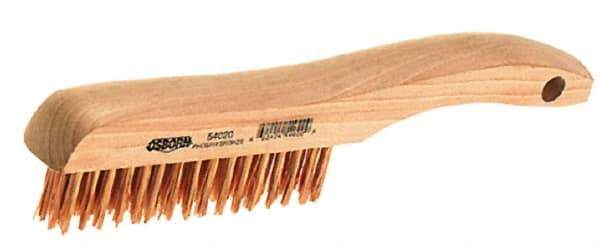 Osborn - 4 Rows x 16 Columns Bronze Scratch Brush - 5-1/4" Brush Length, 10" OAL, 1-1/8" Trim Length, Wood Shoe Handle - Caliber Tooling