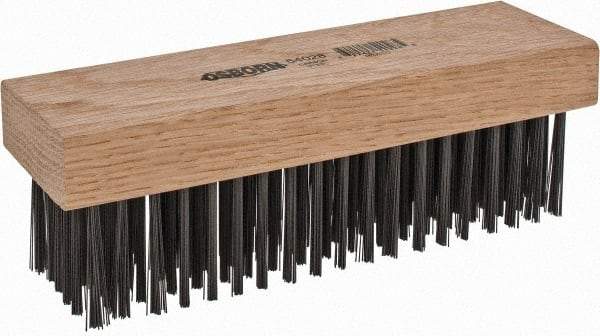 Osborn - 6 Rows x 19 Columns Steel Scratch Brush - 7-1/4" Brush Length, 1-11/16" Trim Length, Wood Straight Handle - Caliber Tooling