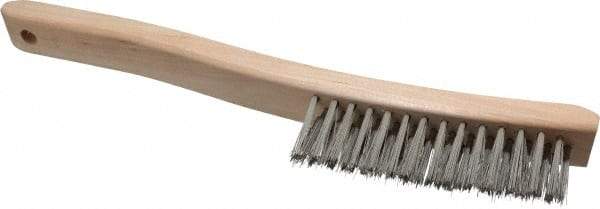 Osborn - 3 Rows x 14 Columns Stainless Steel Scratch Brush - 13-3/4" OAL, 1-1/2" Trim Length, Wood Curved Handle - Caliber Tooling
