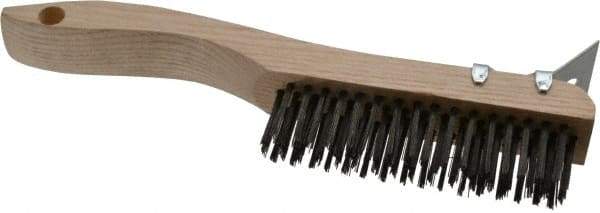 Osborn - 4 Rows x 16 Columns Steel Scratch Brush - 5-1/4" Brush Length, 10" OAL, 1-1/8" Trim Length, Wood Shoe Handle - Caliber Tooling