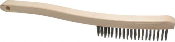 Osborn - 3 Rows x 19 Columns Stainless Steel Scratch Brush - 6" Brush Length, 13-3/4" OAL, 1-1/8" Trim Length, Wood Curved Handle - Caliber Tooling