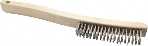 Osborn - 4 Rows x 19 Columns Stainless Steel Scratch Brush - 6" Brush Length, 13-11/16" OAL, 1-1/8" Trim Length, Wood Curved Handle - Caliber Tooling