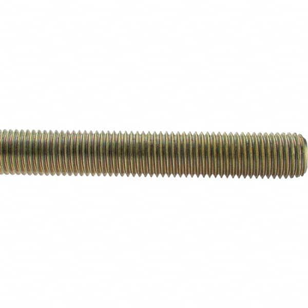 Value Collection - 1-8 UNC (Coarse), 3' Long, Low Carbon Steel Threaded Rod - Yellow Zinc-Plated Finish, Right Hand Thread - Caliber Tooling