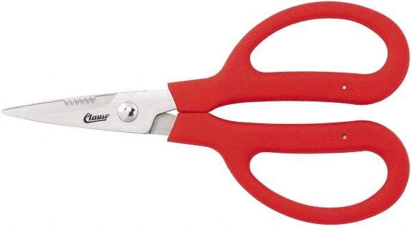 Clauss - 4" LOC, 9-1/4" OAL Stainless Steel Blunt Point Trimmers - Serrated, Plastic Straight Handle, For Paper, Fabric - Caliber Tooling