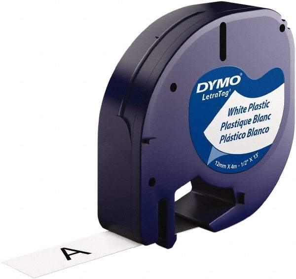 Dymo - 1/2" Wide x 156" Long, Black on White Plastic Label Printer Cartridge - For DYMO Letratag Printers - Caliber Tooling