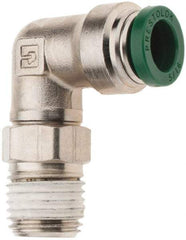 Parker - 5/16" Outside Diam, 1/4 NPTF, Nickel Plated Brass Push-to-Connect Tube Male Swivel Elbow - 300 Max psi, Tube to Male NPT Connection, Nitrile O-Ring - Caliber Tooling