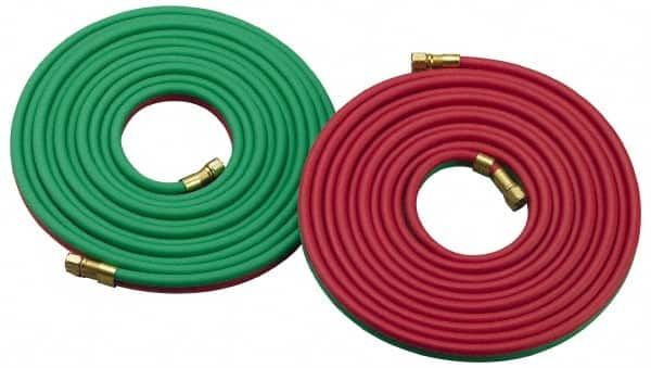 Parker - 3/8" Inside x 0.656" Outside Diam, Grade R Welding Hose - Green & Red, 50' Long, Twin Style, 200 psi Working Pressure - Caliber Tooling