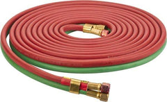 Parker - 1/4" Inside x 17/32" Outside Diam, Grade R Welding Hose - Green & Red, 25' Long, Twin Style, 200 psi Working Pressure - Caliber Tooling