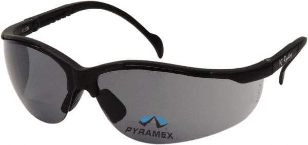 PYRAMEX - +2, Gray Lenses, Scratch Resistant, Framed Magnifying Safety Glasses - UV Protection, Adjustable Temples, Black Nylon Frame, ANSI Z87.1, CSA Z94.3-07 - Caliber Tooling