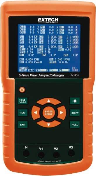 Extech - 3 Phase, 600 VAC, 200 to 3,000 Amp Capability, 45 to 65 Hz Calibration, LCD Display Power Meter - 0.5% Current Accuracy, 0.5% Voltage Accuracy - Caliber Tooling