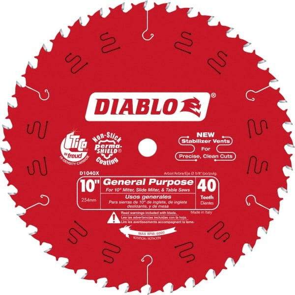 Freud - 10" Diam, 5/8" Arbor Hole Diam, 40 Tooth Wet & Dry Cut Saw Blade - Carbide-Tipped, Standard Round Arbor - Caliber Tooling