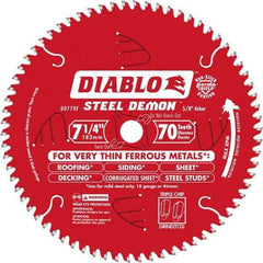 Freud - 7-1/4" Diam, 5/8" Arbor Hole Diam, 70 Tooth Wet & Dry Cut Saw Blade - Carbide-Tipped, Standard Round Arbor - Caliber Tooling