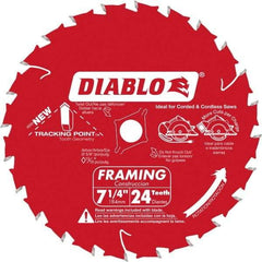 Freud - 7-1/4" Diam, 5/8" Arbor Hole Diam, 24 Tooth Wet & Dry Cut Saw Blade - Carbide-Tipped, Standard Round Arbor - Caliber Tooling