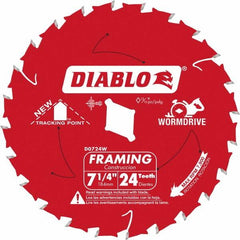 Freud - 7-1/4" Diam, 5/8" Arbor Hole Diam, 24 Tooth Wet & Dry Cut Saw Blade - Carbide-Tipped, Standard Round Arbor - Caliber Tooling