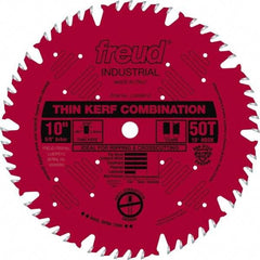 Freud - 10" Diam, 5/8" Arbor Hole Diam, 50 Tooth Wet & Dry Cut Saw Blade - Carbide-Tipped, Combination Action, Standard Round Arbor - Caliber Tooling