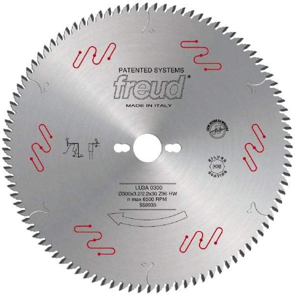 Freud - 300mm Diam, 1" Arbor Hole Diam, 96 Tooth Wet & Dry Cut Saw Blade - Carbide-Tipped, Standard Round Arbor - Caliber Tooling