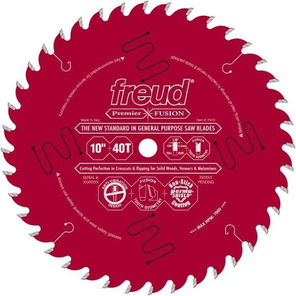 Freud - 10" Diam, 5/8" Arbor Hole Diam, 40 Tooth Wet & Dry Cut Saw Blade - Carbide-Tipped, Standard Round Arbor - Caliber Tooling