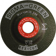 Rex Cut Product - 36 Grit, 4-1/2" Wheel Diam, 7/8" Arbor Hole, Type 27 Depressed Center Wheel - Zirconia Alumina/Aluminum Oxide Blend - Caliber Tooling