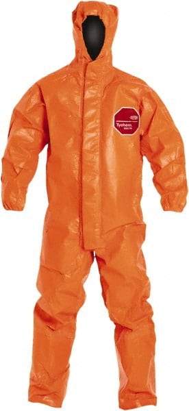 Dupont - Size 4XL Film Laminate Chemical Resistant Flame Resistant/Retardant Coveralls - Orange, Zipper Closure, Elastic Cuffs, Elastic Ankles - Caliber Tooling