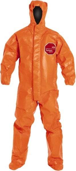 Dupont - Size L Film Laminate Chemical Resistant Flame Resistant/Retardant Coveralls - Orange, Storm Flap & Zipper Closure, Elastic Cuffs - Caliber Tooling