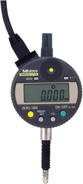 Mitutoyo - 0 to 12.7mm Range, 0.00005" Graduation, Electronic Drop Indicator - Accurate to 0.00012", LCD Display - Caliber Tooling