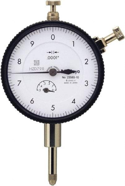 Mitutoyo - 0.5" Range, 0-10 Dial Reading, 0.0001" Graduation Dial Drop Indicator - 57mm Dial, 0.01" Range per Revolution, 0.0008" Accuracy, Includes NIST Traceability Certification - Caliber Tooling