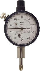 Mitutoyo - 0.025" Range, 0-100 Dial Reading, 0.001" Graduation Dial Drop Indicator - 40mm Dial, 0.1" Range per Revolution, 0.0001" Accuracy, Includes NIST Traceability Certification - Caliber Tooling