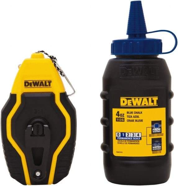 DeWALT - 30' Long Reel & Chalk Set - Blue, Includes 4 oz Blue Chalk - Caliber Tooling