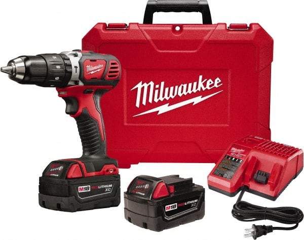 Milwaukee Tool - 18 Volt 1/2" Keyless Chuck Cordless Hammer Drill - 0 to 28,800 BPM, 0 to 1,800 RPM, Reversible - Caliber Tooling