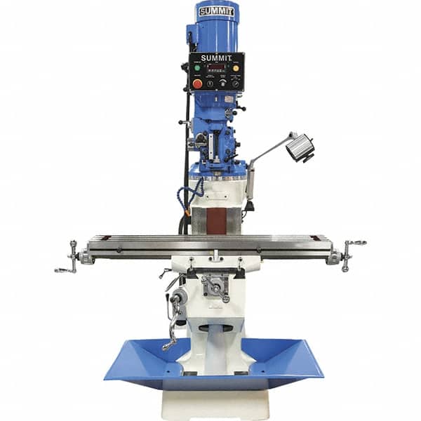 Summit - 9" Table Width x 49" Table Length, Electronic Variable Speed Control, 3 Phase Knee Milling Machine - R8 Spindle Taper, 3 hp - Caliber Tooling