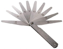 TESA Brown & Sharpe - 10 Piece, 0.0015 to 0.025" Thick, Feeler Gage Set - 2-1/2" Leaf Length, 1/2" Wide, Steel - Caliber Tooling