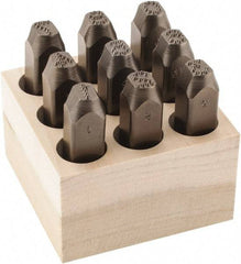 C.H. Hanson - 9 Piece, 3/8" Character Steel Stamp Set - Figures, Low Stress Round Face Dot - Caliber Tooling