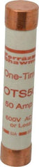 Ferraz Shawmut - 300 VDC, 600 VAC, 50 Amp, Fast-Acting General Purpose Fuse - Clip Mount, 5-1/2" OAL, 20 at DC, 50 at AC kA Rating, 1-1/16" Diam - Caliber Tooling