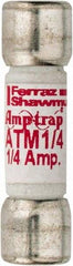 Ferraz Shawmut - 600 VAC/VDC, 0.25 Amp, Fast-Acting General Purpose Fuse - Clip Mount, 1-1/2" OAL, 100 at AC/DC kA Rating, 13/32" Diam - Caliber Tooling