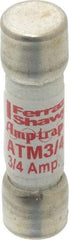 Ferraz Shawmut - 600 VAC/VDC, 0.75 Amp, Fast-Acting Midget Fuse - Clip Mount, 1-1/2" OAL, 100 at AC/DC kA Rating, 13/32" Diam - Caliber Tooling