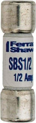 Ferraz Shawmut - 600 VAC, 0.5 Amp, Fast-Acting General Purpose Fuse - Clip Mount, 1-3/8" OAL, 100 at AC kA Rating, 13/32" Diam - Caliber Tooling