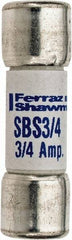 Ferraz Shawmut - 600 VAC, 0.75 Amp, Fast-Acting Ferrule Fuse - Clip Mount, 1-3/8" OAL, 100 at AC kA Rating, 13/32" Diam - Caliber Tooling