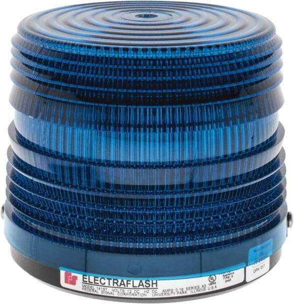 Federal Signal Corp - 12 VDC, 3R NEMA Rated, Strobe Tube, Blue, Strobe Light - 80 Flashes per min, 5-1/2 Inch Diameter, 5-1/16 Inch High, IP66 Ingress Rating, Surface Mount - Caliber Tooling