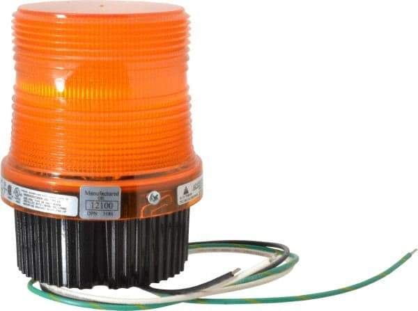 Federal Signal Corp - 120 VAC, 4X NEMA Rated, Strobe Tube, Amber, Single Flash Strobe Light - 90 Flashes per min, 1/2 Inch Pipe, 3-15/16 Inch Diameter, 5-1/4 Inch High, IP66 Ingress Rating, Pipe Mount, Surface Mount - Caliber Tooling