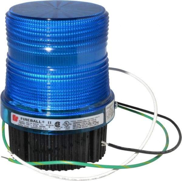 Federal Signal Corp - 120 VAC, 4X NEMA Rated, Strobe Tube, Blue, Single Flash Strobe Light - 90 Flashes per min, 1/2 Inch Pipe, 3-15/16 Inch Diameter, 5-1/4 Inch High, IP66 Ingress Rating, Pipe Mount, Surface Mount - Caliber Tooling