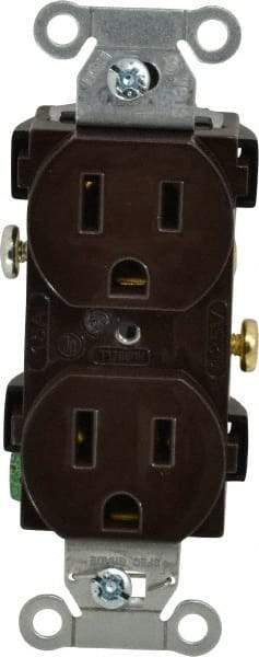 Hubbell Wiring Device-Kellems - 125 VAC, 15 Amp, 5-15R NEMA Configuration, Brown, Specification Grade, Self Grounding Duplex Receptacle - 1 Phase, 2 Poles, 3 Wire, Flush Mount - Caliber Tooling