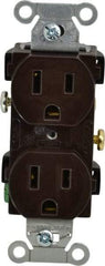 Hubbell Wiring Device-Kellems - 125 VAC, 15 Amp, 5-15R NEMA Configuration, Brown, Specification Grade, Self Grounding Duplex Receptacle - 1 Phase, 2 Poles, 3 Wire, Flush Mount - Caliber Tooling