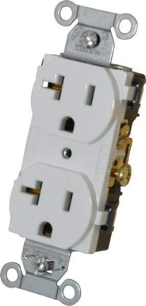 Hubbell Wiring Device-Kellems - 125 VAC, 20 Amp, 5-20R NEMA Configuration, White, Specification Grade, Self Grounding Duplex Receptacle - 1 Phase, 2 Poles, 3 Wire, Flush Mount - Caliber Tooling