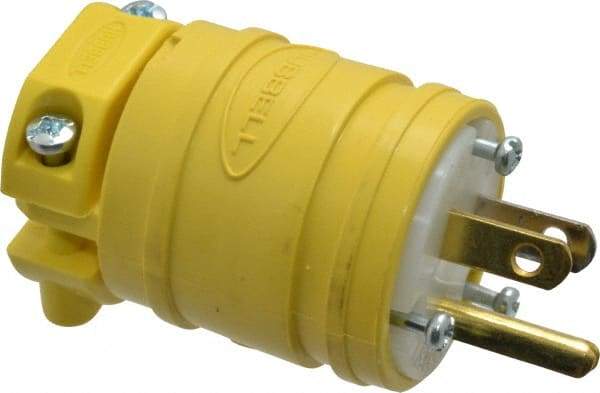 Hubbell Wiring Device-Kellems - 125 VAC, 15 Amp, 5-15P NEMA, Straight, Self Grounding, Commercial Grade Plug - 2 Pole, 3 Wire, 1 Phase, 1/2 hp, Thermoplastic, Yellow - Caliber Tooling