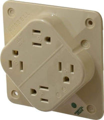 Hubbell Wiring Device-Kellems - 125 VAC, 15 Amp, 5-15R NEMA Configuration, Ivory, Hospital Grade, Self Grounding Fourplex Receptacle - 1 Phase, 2 Poles, 3 Wire, Flush Mount, Impact Resistant - Caliber Tooling