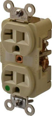 Hubbell Wiring Device-Kellems - 125 VAC, 20 Amp, 5-20R NEMA Configuration, Ivory, Hospital Grade, Self Grounding Duplex Receptacle - 1 Phase, 2 Poles, 3 Wire, Flush Mount, Chemical, Corrosion and Impact Resistant - Caliber Tooling